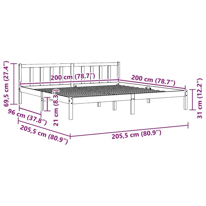 Cadre de lit massif gris 200x200 cm - Jusqu'à -78,3% sur le prix neuf