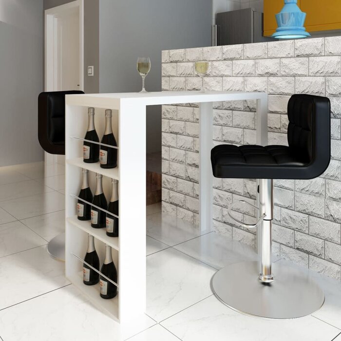Vidaxl Table de bar avec casier à vin blanc brillant - Jusqu'à 58% de réduction