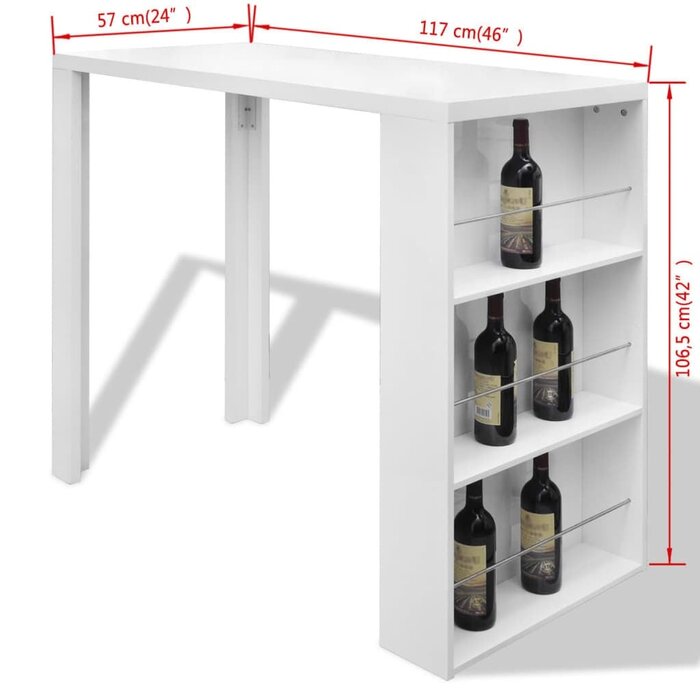 Vidaxl Table de bar avec casier à vin blanc brillant - Jusqu'à 58% de réduction