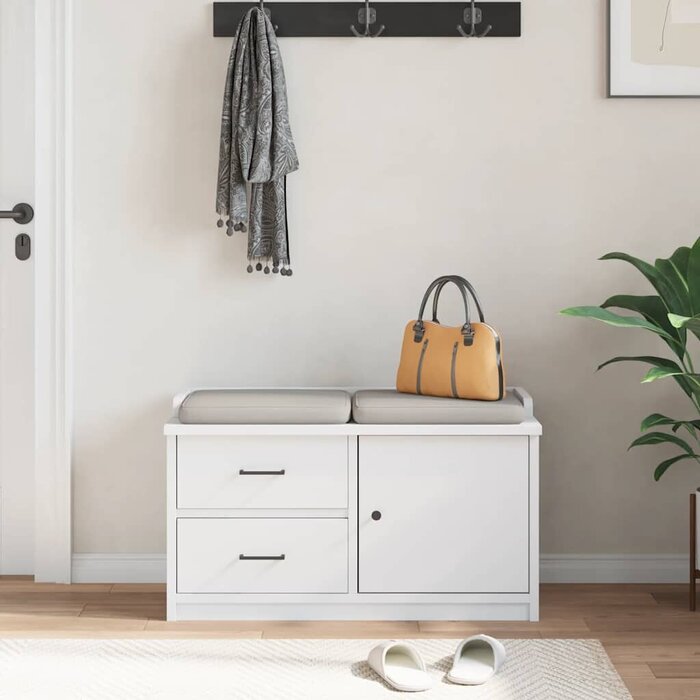 Banc d'entrée en pin massif SANDNES blanc - Jusqu'à -75% de réduction