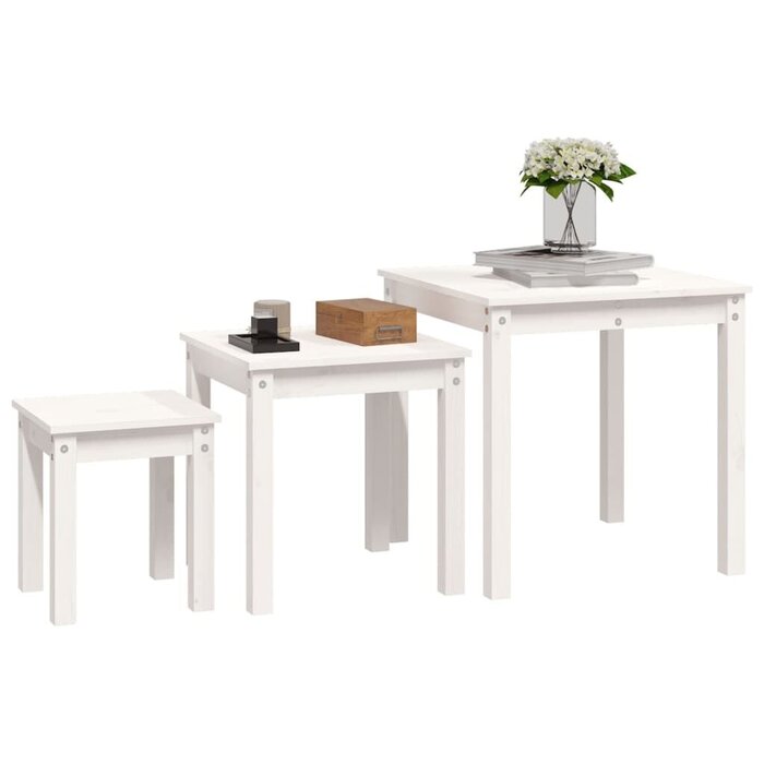 Ensemble 3 tables gigognes en pin massif blanc - Jusqu'à -78,7%