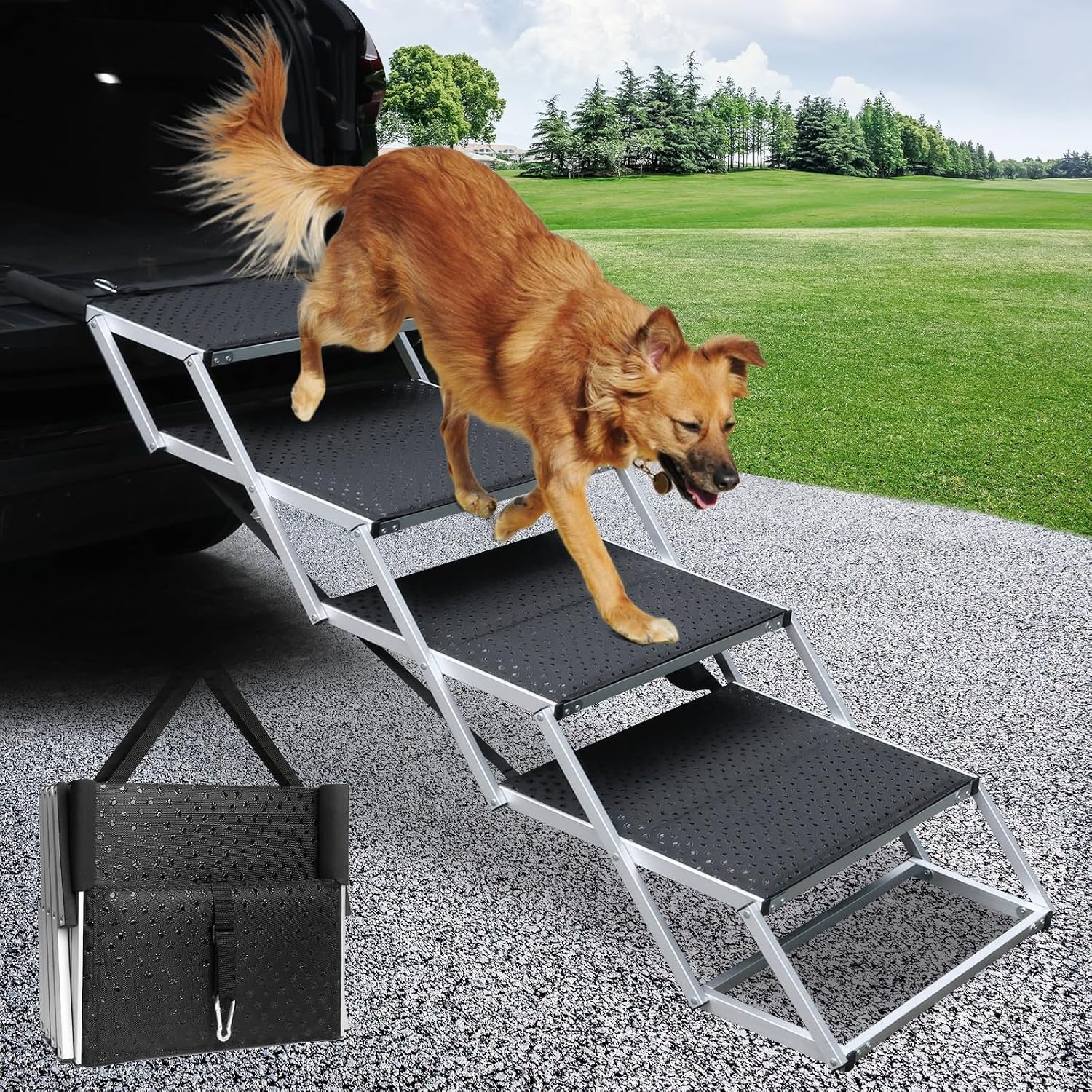 Escalier pour Chien Pliable - 4 Marches - Aluminium - Jusqu'à -72,7%