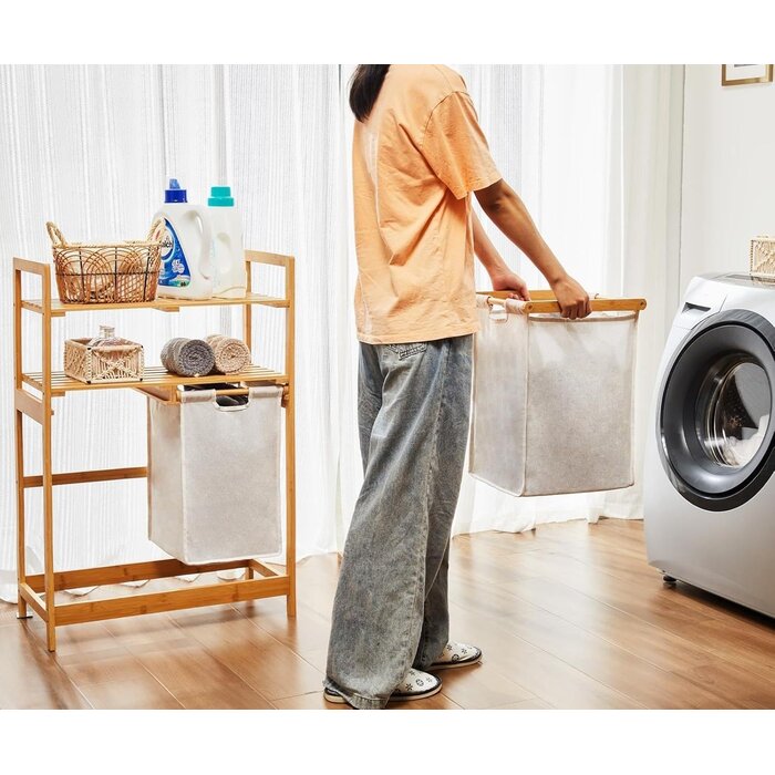 Panier à linge bambou avec étagères et sacs amovibles - Jusqu'à -59,5%