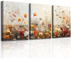 Triptyque floral moderne - 3 tableaux sur toile - Jusqu'à -74% de remise