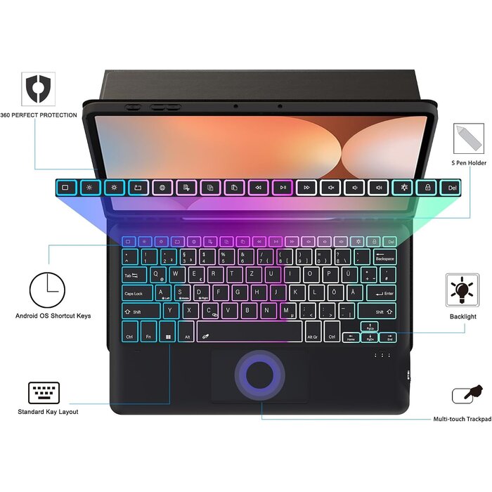Étui clavier rétroéclairé pour tablette 12,4" - Jusqu'à 68,1% de réduction