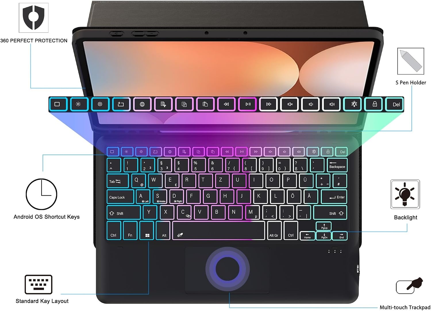 Étui clavier rétroéclairé pour Samsung 12,4" jusqu'à -66,1% de réduction
