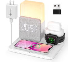 Station de charge 3-en-1 avec réveil - Blanc pur - Jusqu'à 68% de remise