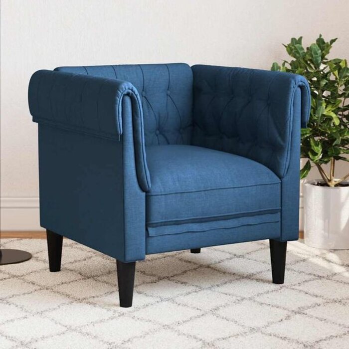 Fauteuil style Chesterfield en tissu bleu - Jusqu'à -60,3%