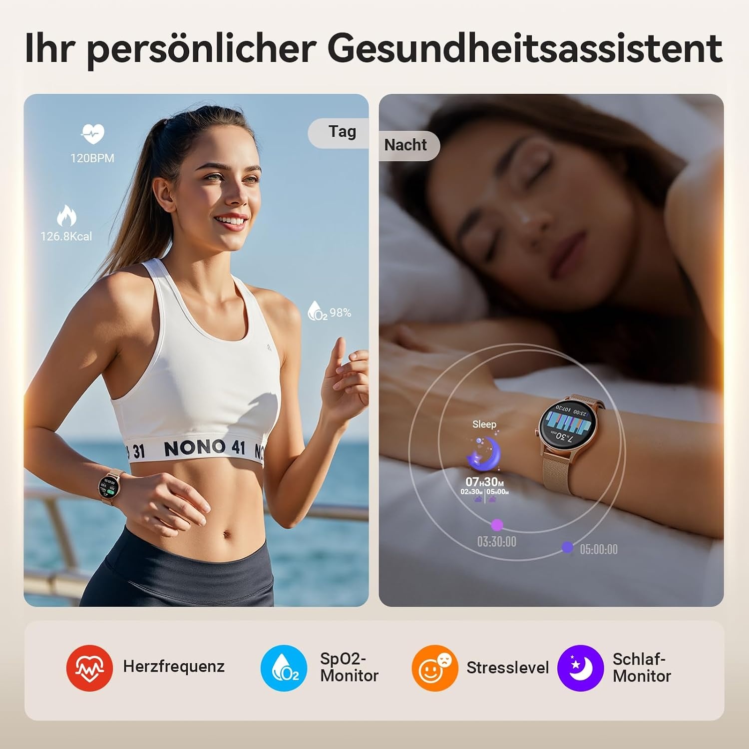 Montre connectée dorée AMOLED - Jusqu'à 68,7% de réduction