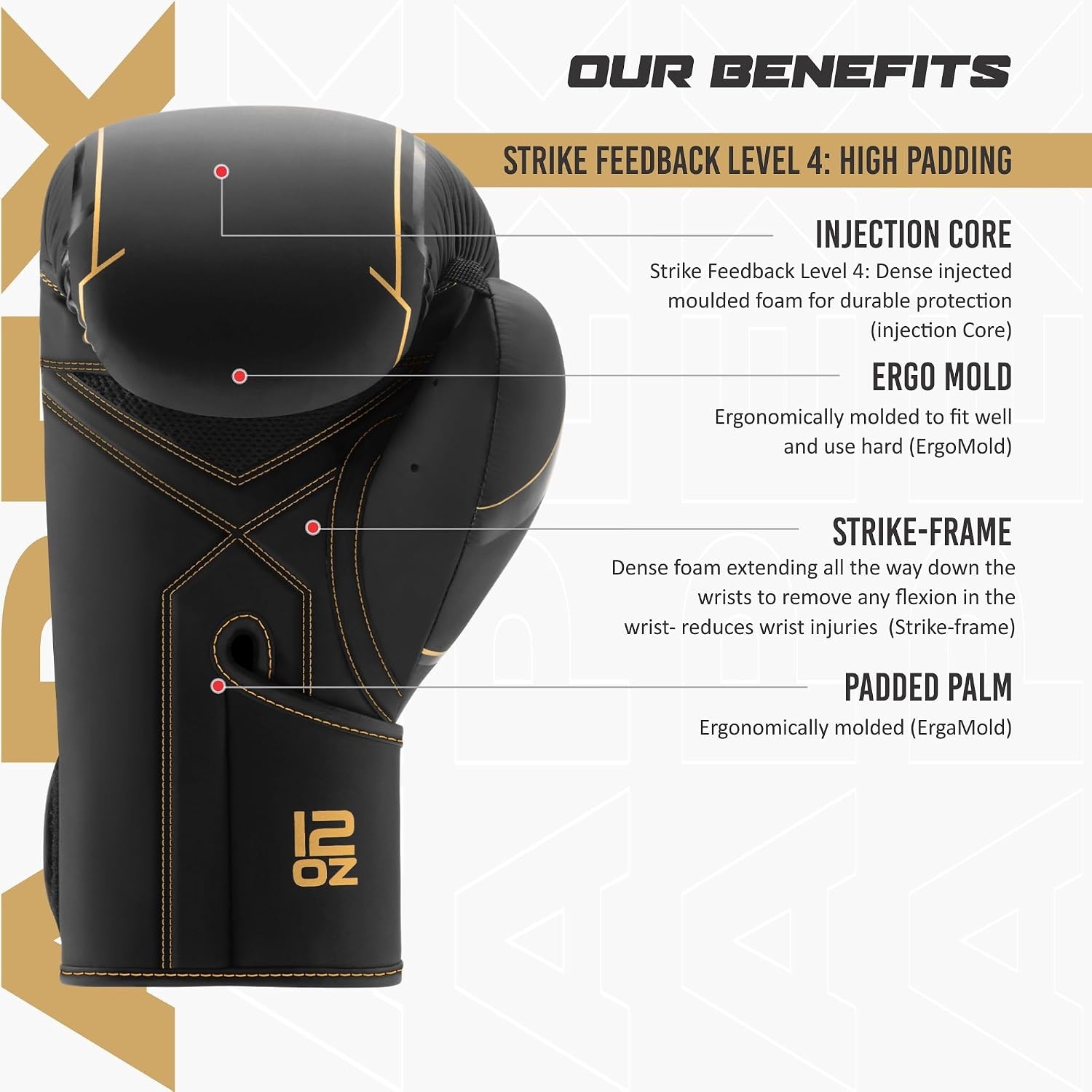 Gants de boxe 10oz ergonomiques - Noir - Jusqu'à 69% de remise