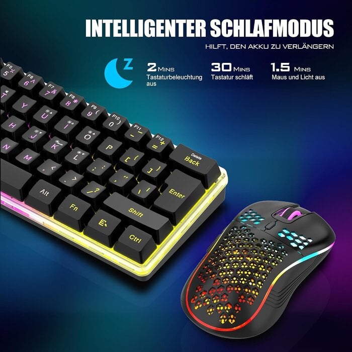 Pack Clavier 60% QWERTZ et Souris RGB Sans Fil - Jusqu'à 59% de remise