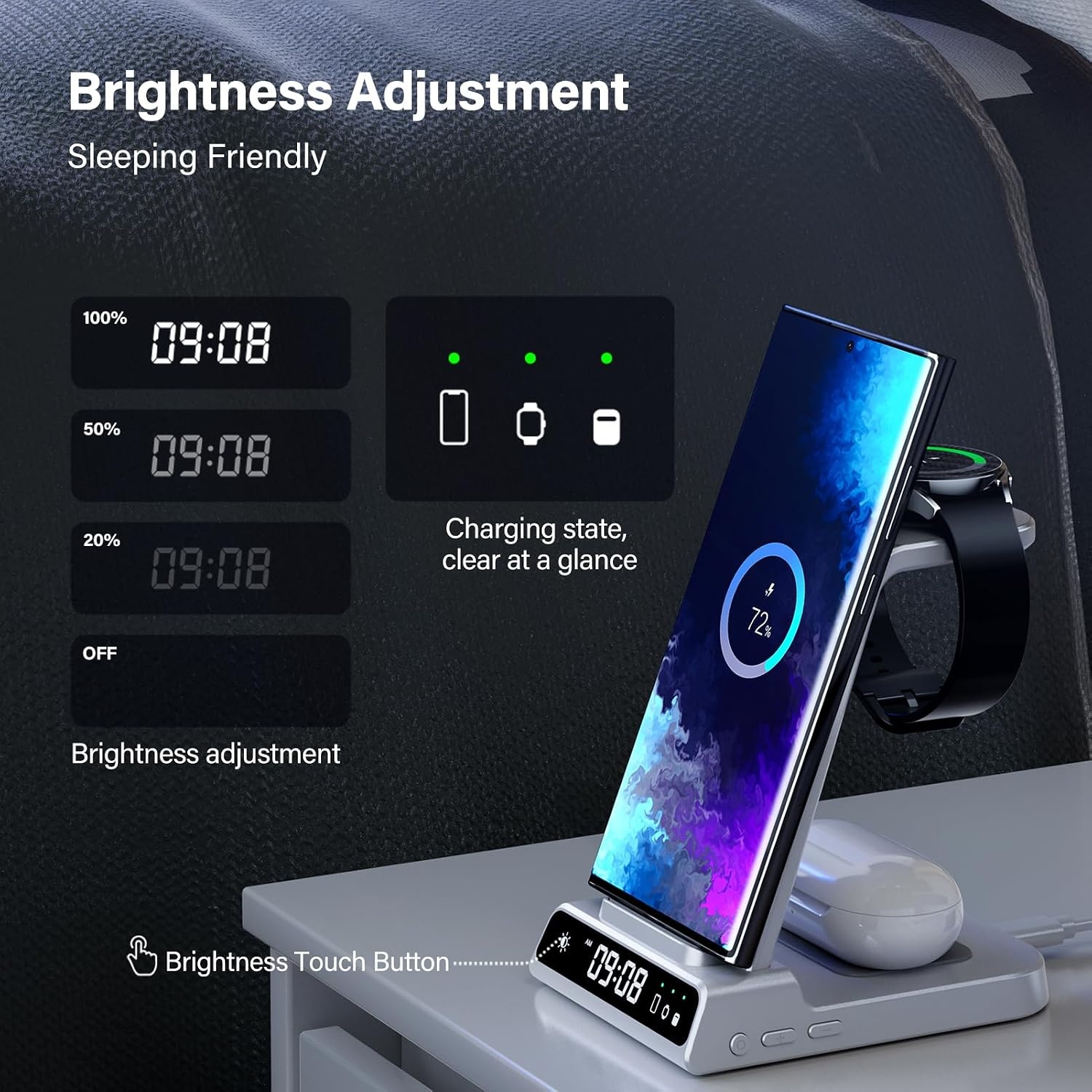 Station de charge 3-en-1 sans fil avec horloge - Jusqu'à 62% de réduction