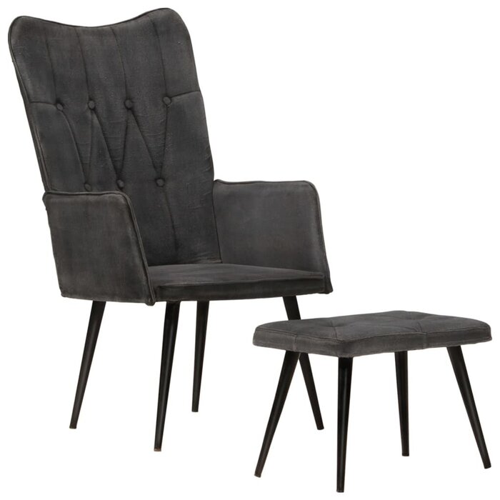 Fauteuil vintage avec repose-pieds - Toile noire - Jusqu'à 57% de réduction