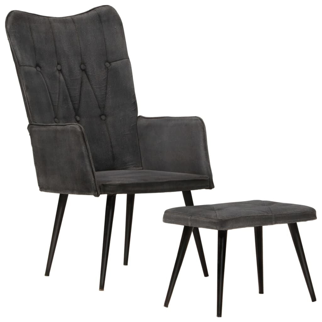Fauteuil vintage avec repose-pieds - Toile noire - Jusqu'à -57%
