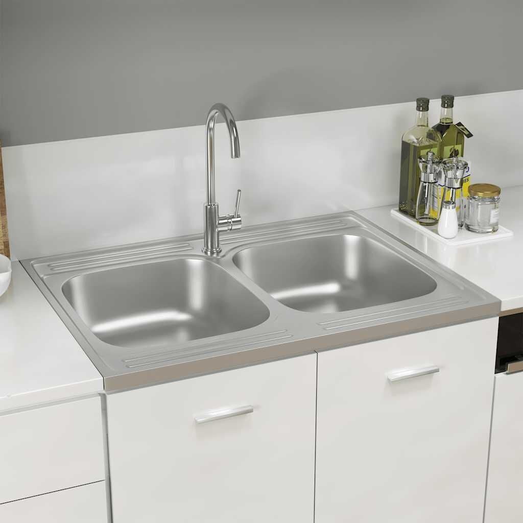 Évier double bac en inox avec égouttoir 800x600mm - Jusqu'à -58%