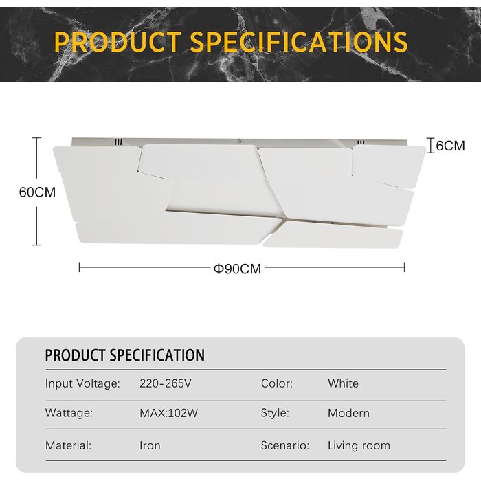 Plafonnier LED Géométrique 90x60cm Dimmable - Jusqu'à -61%