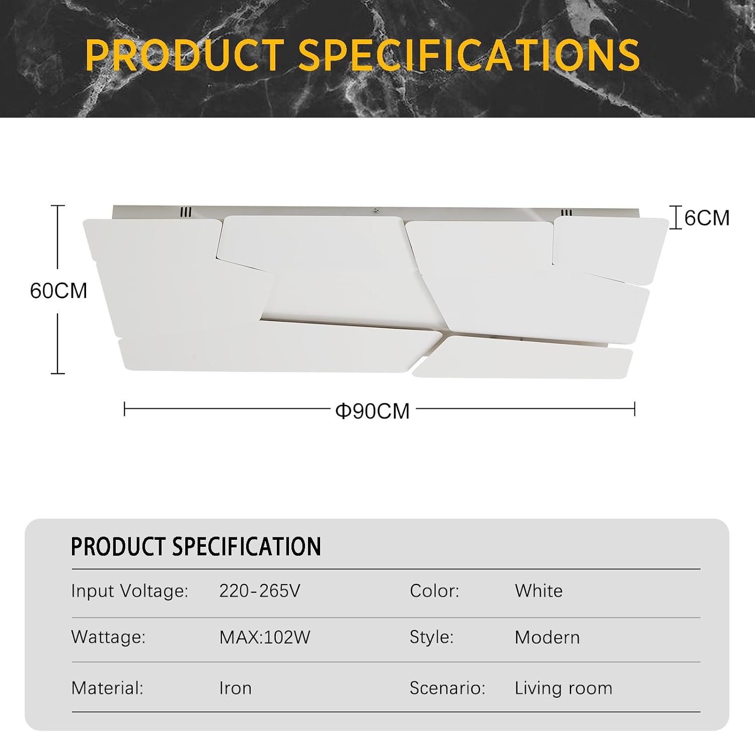 Plafonnier LED Géométrique 90x60cm Dimmable - Jusqu'à -61%
