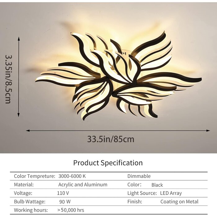 Plafonnier LED Fleur 90W Noir Dimmable - Jusqu'à -58% de remise