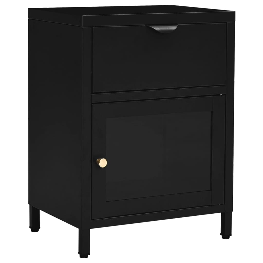 Vidaxl Table de chevet moderne en acier et verre - Noir - Jusqu'à -75%