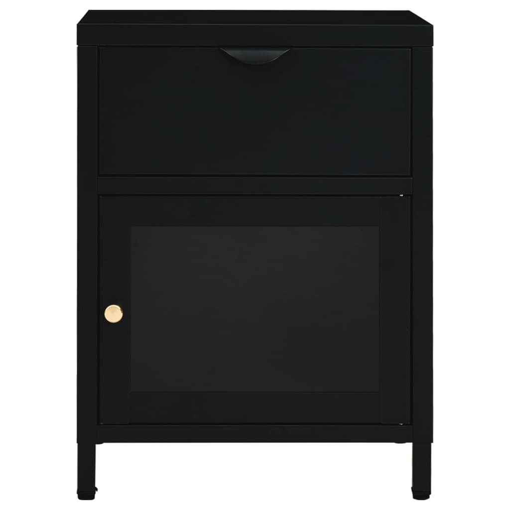 Vidaxl Table de chevet moderne en acier et verre - Noir - Jusqu'à -75%
