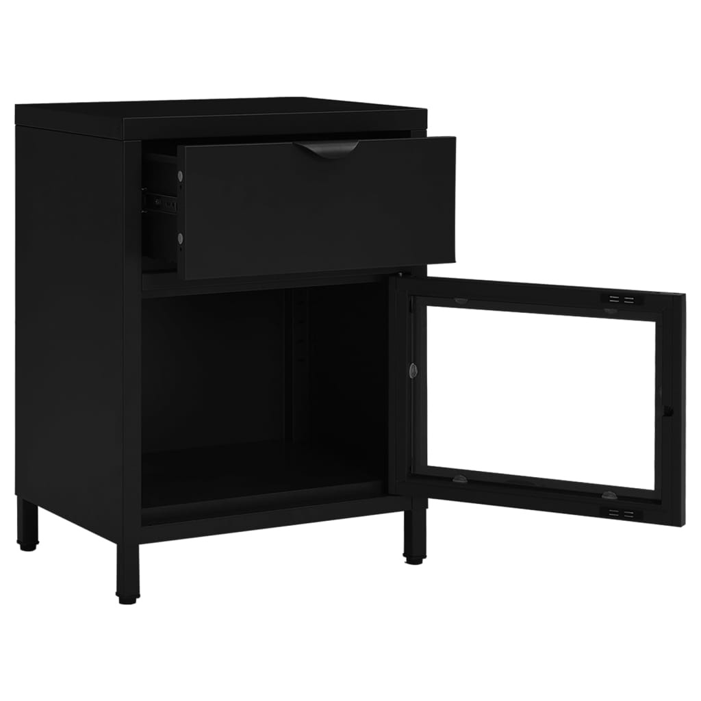 Vidaxl Table de chevet moderne en acier et verre - Noir - Jusqu'à -75%