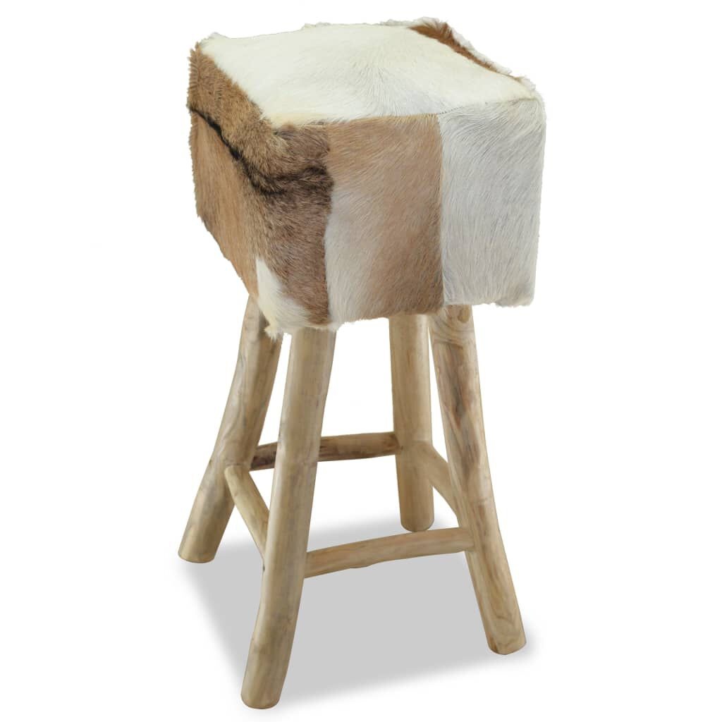 Tabouret de bar en cuir véritable et bois de teck massif - Jusqu'à -51%