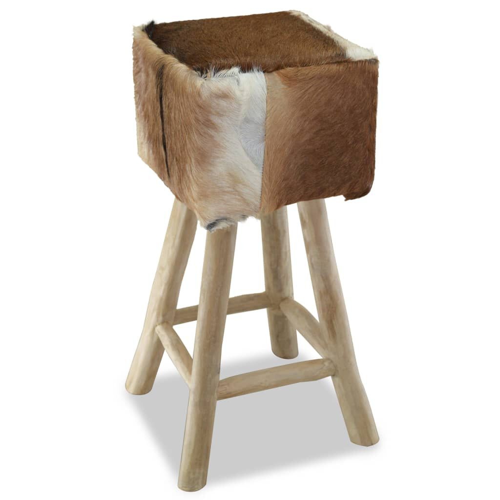 Tabouret de bar en cuir véritable et bois de teck massif - Jusqu'à -51%
