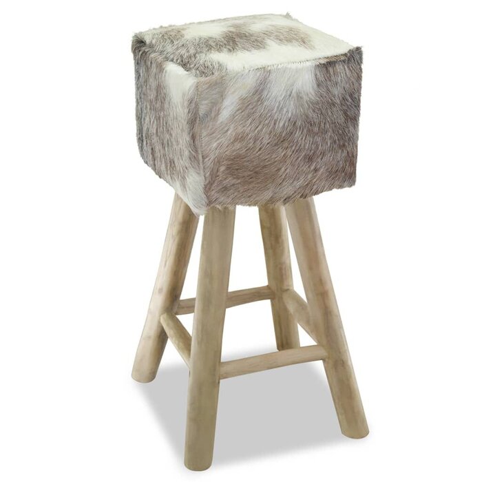 Tabouret de bar en cuir véritable et bois de teck massif - Jusqu'à -51%