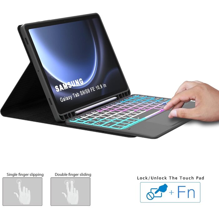 Roofei Étui-clavier pour Samsung Tab S9/S9 FE - QWERTZ - Jusqu'à -60% sur l'Outlet