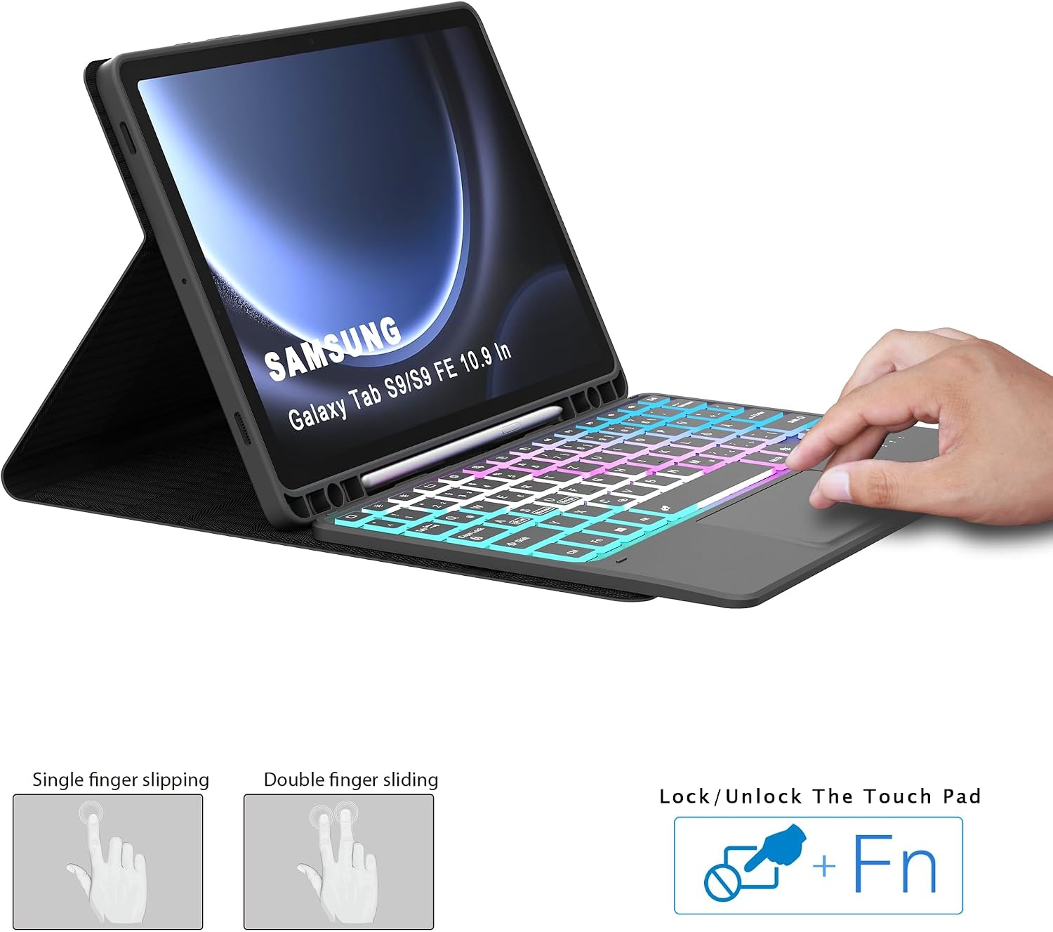 Roofei Étui-clavier pour Samsung Tab S9/S9 FE - QWERTZ - Jusqu'à -60% sur l'Outlet