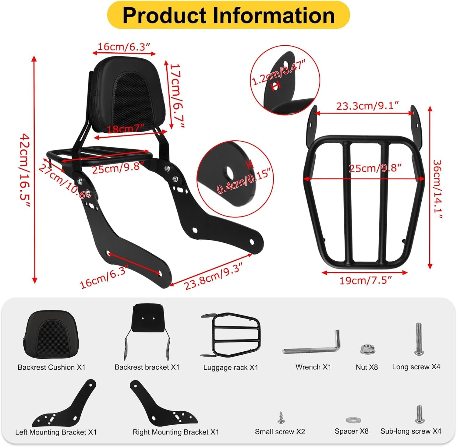 Sissybar avec Porte-bagages pour Honda Rebel 1100 - Jusqu'à -48%