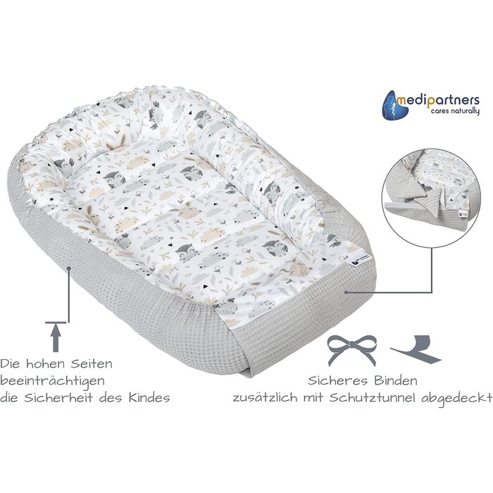 Nid pour bébé coton gaufré animaux gris - Jusqu'à -50% sur l'outlet