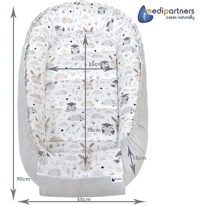 Nid pour bébé coton gaufré animaux gris - Jusqu'à -50% sur l'outlet