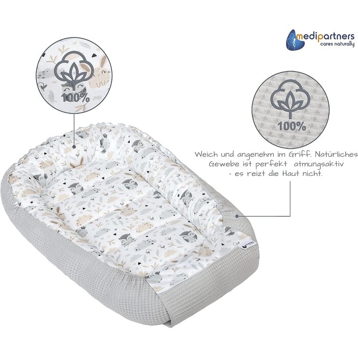 Nid pour bébé coton gaufré animaux gris - Jusqu'à -50% sur l'outlet
