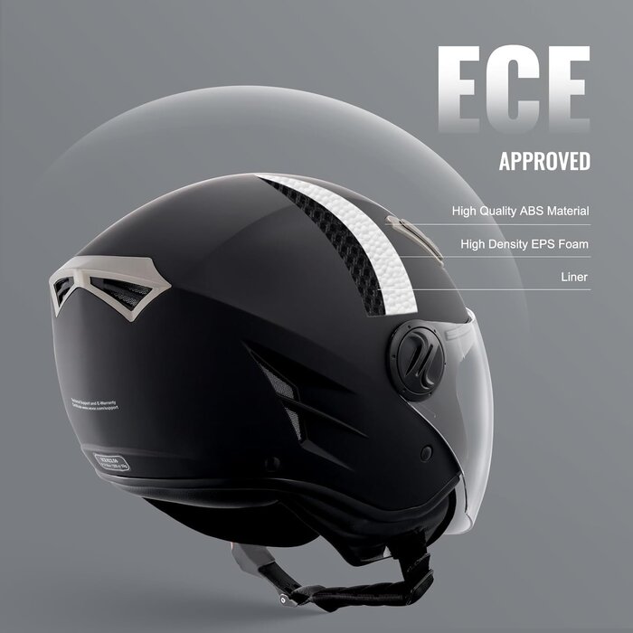 Casque moto jet 3/4 noir - Homologué ECE - Jusqu'à -50% de remise