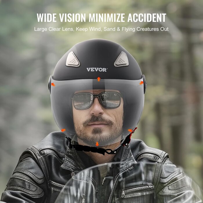 Casque moto jet 3/4 noir - Homologué ECE - Jusqu'à -50% de remise