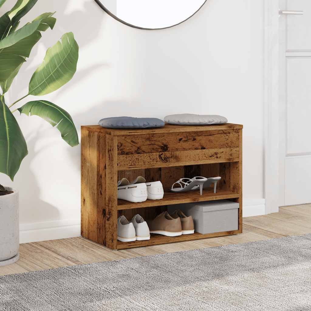 Banc à chaussures bois vieilli 60x30x45 cm - Jusqu'à -50% sur l'outlet
