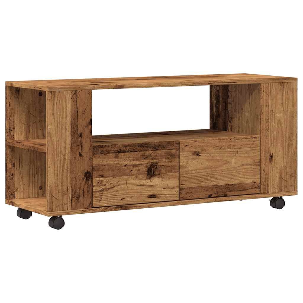 Meuble TV à roulettes bois vieilli 102cm - Jusqu'à -48%