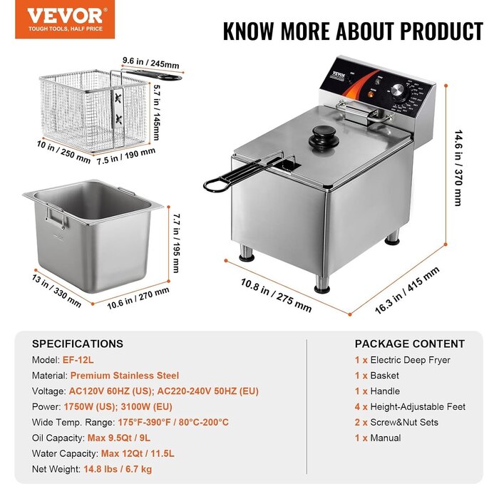 Friteuse professionnelle 9L 3100W inox - Outlet : jusqu'à 52% de réduction