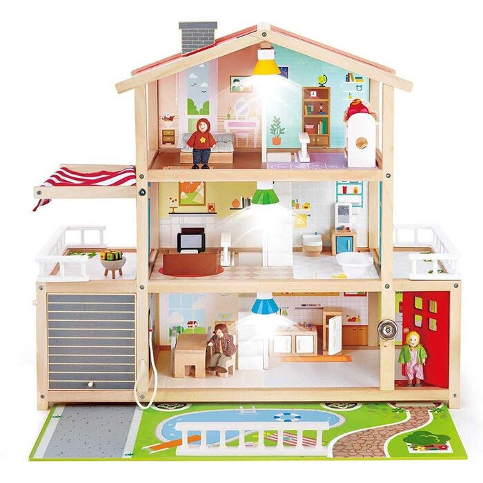 Grande Maison de Poupée en Bois - 3 Étages et LED - Jusqu'à 43% de réduction