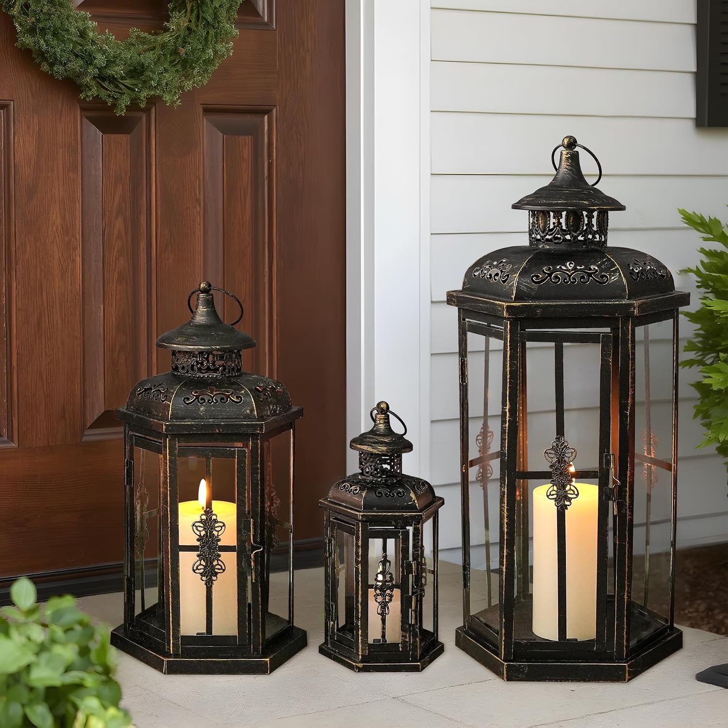 Lot de 3 lanternes décoratives vintage - Noir et doré - Jusqu'à -42%