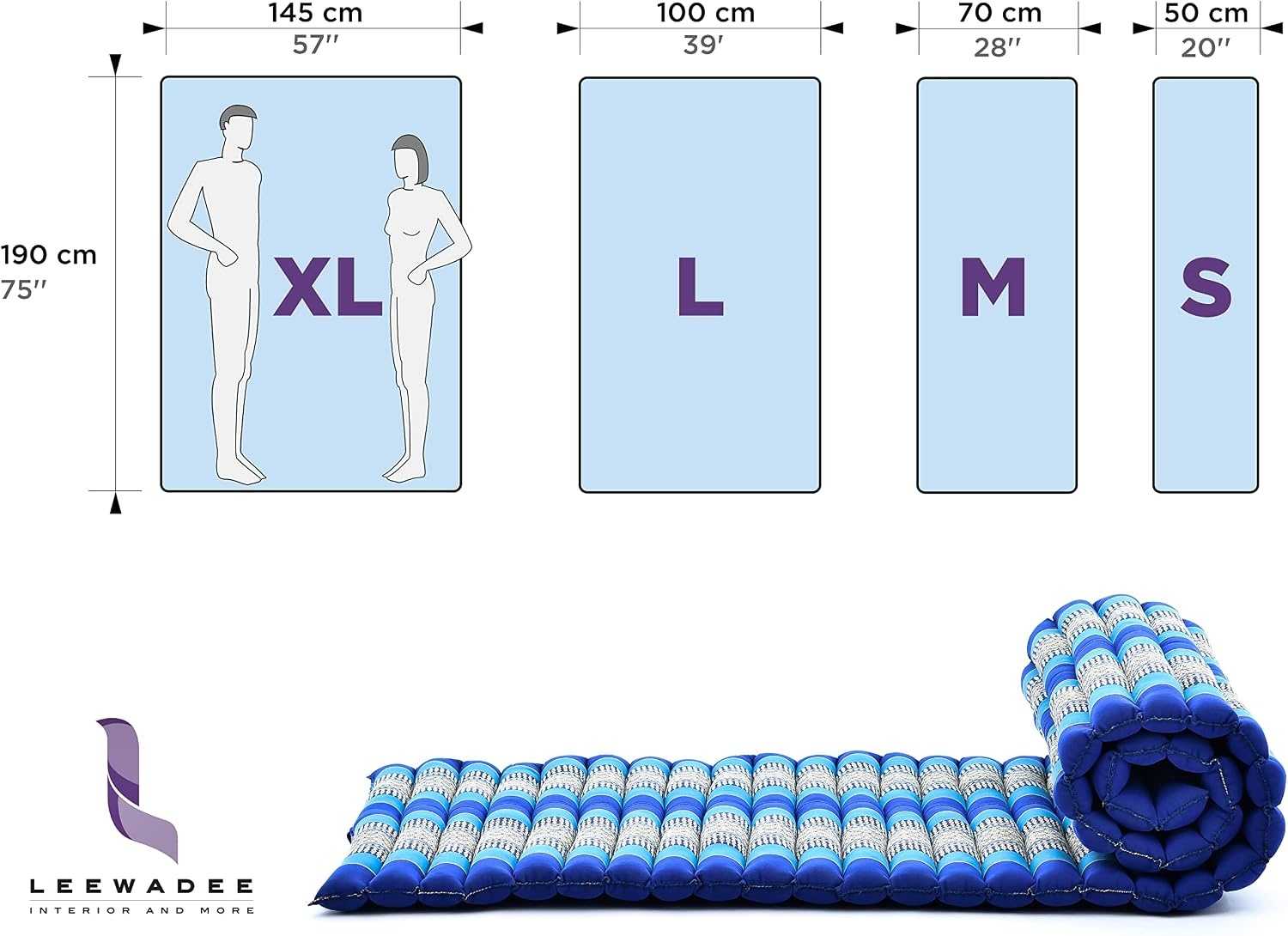 Matelas de sol futon pliable 190x50 cm - Bleu - Jusqu'à -42%