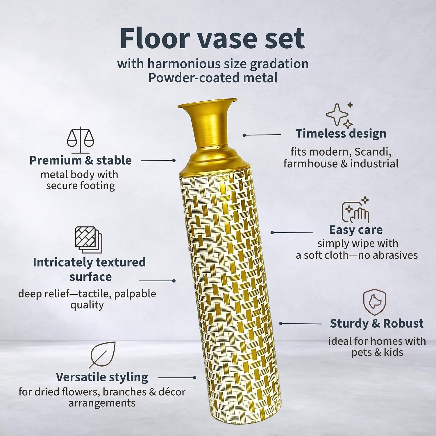 Trio de Vases au Sol Or et Blanc - Jusqu'à -45%