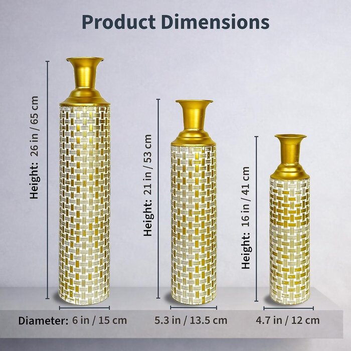 Trio de Vases au Sol Or et Blanc - Jusqu'à -45%