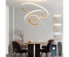 Suspension LED 3 anneaux dorés - Dimmable - Jusqu'à -42%