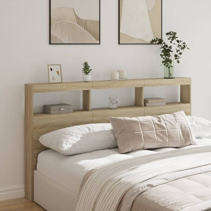 Tête de lit avec rangement et LED - Chêne Sonoma - Jusqu'à 46% de remise