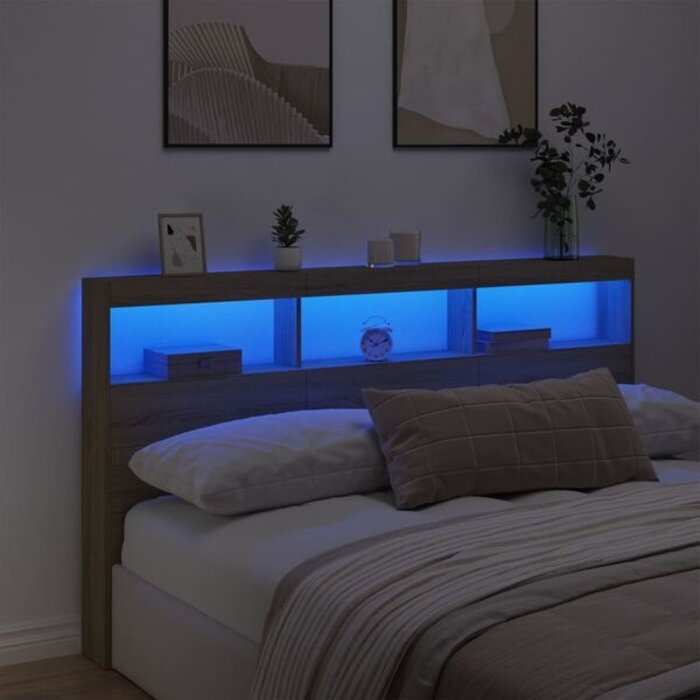 Tête de lit avec rangement et LED - Chêne Sonoma - Jusqu'à 46% de remise