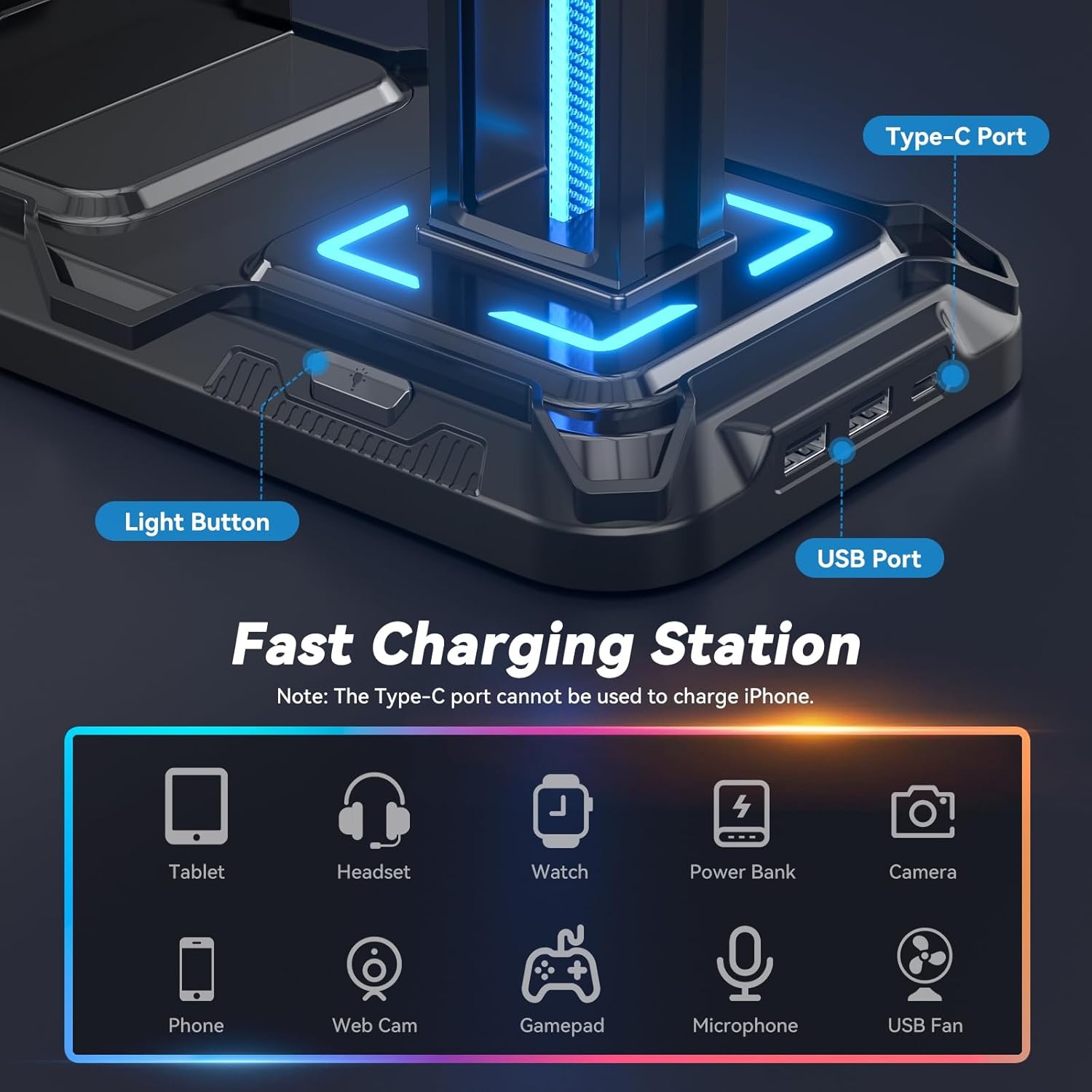 Support Gaming RGB avec chargeur sans fil - Jusqu'à 37% de remise