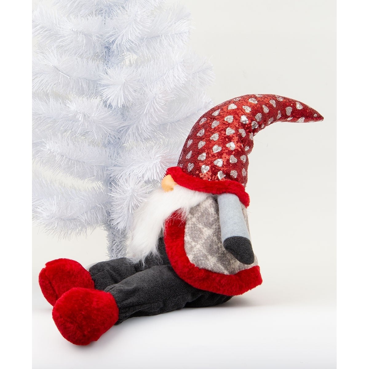 Lutin de Noël assis 92 cm - Décoration pailletée - Jusqu'à -55%