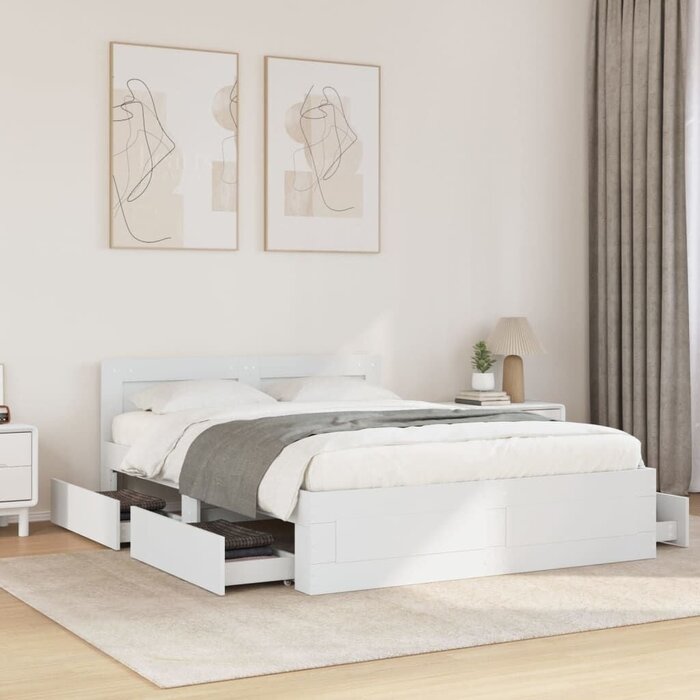Cadre de lit blanc 120x190 cm avec tête de lit et tiroirs - Jusqu'à -41%